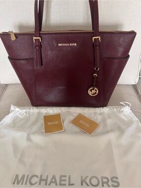 Michael Kors Jet Set Large Saffiano Leather Top Zip Tote Oxblood Burgundy